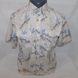 Chaps Mens Quick Dry Short Sleeve Shirt Sun Protect UPF 50 Mens M Salmon Fish